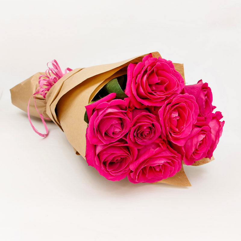 Букет от 9 броя цикламени рози No. 106 - Букет от 9 броя цикламени рози от свежи цветя, доставка в София