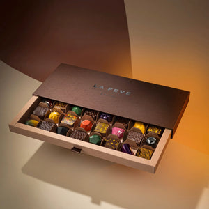 La Fève Anniversary — open box of chocolate bonbons